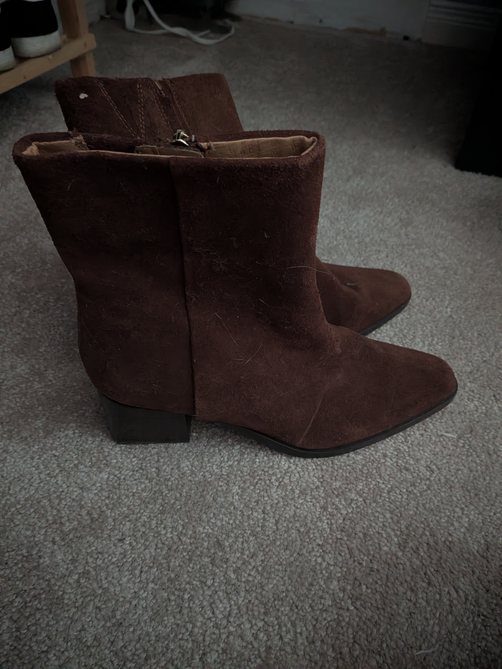Madewell Suede Brown Ankle Booties with Low Block Heel